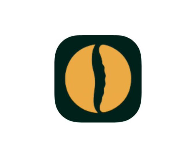 A minimalist app icon featuring a tan coffee bean shape on a dark green rounded square background.