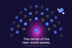 A stylized rocket emerges from a central glowing XRP logo surrounded by a network of interconnected XRP nodes on a dark grid background, with the tagline "The center of the real-world assets." The image visually reinforces the post's message by positioning $XRP at the core of a growing blockchain network, symbolizing the XRPL as the launching point for real-world asset (RWA) adoption.
