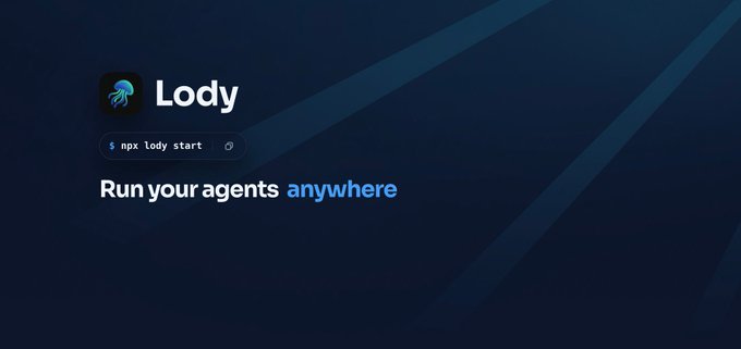 The image shows a banner with a blue background, featuring an advertisement for a new app called "Lody". The text on the banner reads "Run your agents anywhere", indicating that the app can be used by anyone regardless of their location or device type.