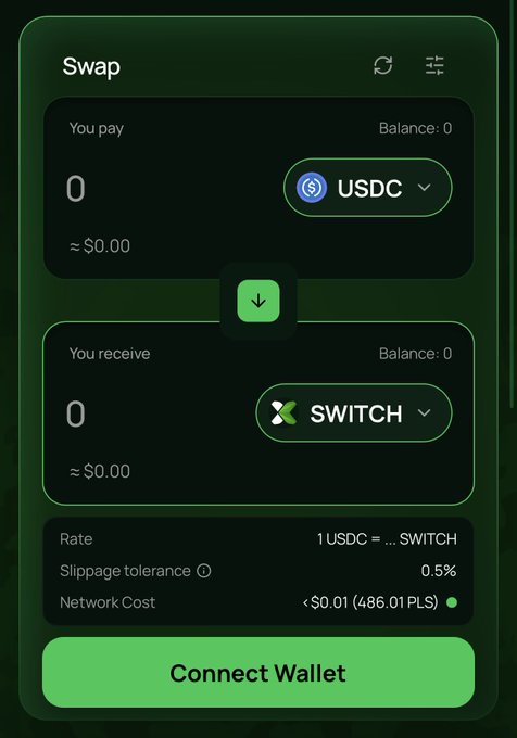 "I" at the top of this image has nothing to do with any cryptocurrency or trading. It is an uppercase letter that stands for something called a Pulsechain aggregator, which is a software application used by traders to manage their transactions on various digital platforms. The image shows a phone app screen from this aggregator that allows users to trade tokens (such as usDC and switchX.fi) using the Swap feature. It also shows details about how to connect a wallet to the Swap network and what data is sent in the connection."