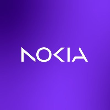 The white Nokia logo displayed against a vibrant purple gradient background.