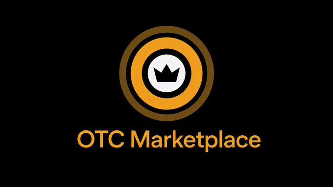 A logo on a black background featuring a crown inside an orange circle with the text 'OTC Marketplace' below it.