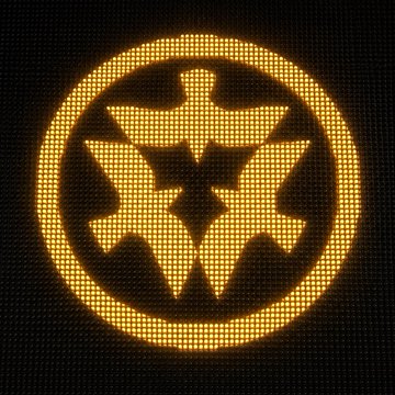 A pixelated golden-yellow graphic featuring a circular design with a crown-like emblem and a central starburst against a black background, matching the post's "#CAW" (Code Adam Warning) theme with its bold yellow-on-black color scheme.