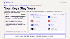 The image shows a Trensik "Your Keys Stay Yours" announcement warning DCENT hardware wallet users of abnormal app wallet activity, recommending users transfer their XRP Ledger RWAs to an alternative wallet to safeguard their assets. The alert reinforces the post's message about urgent wallet security measures.