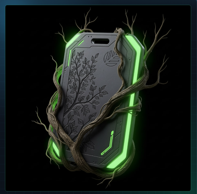 The image features a green, glowing tree trunk with branches that are wrapped around a square object, which appears to be a keychain or a small device. The tree trunk has leaves growing out of its branches, adding an interesting visual element to the scene. The background is black and serves as a stark contrast to the vibrant colors of the tree trunk and the glowing green light coming from it. The image also contains text that reads "Đừng đợi token ra mắt mới bắt đầu chú ý! Phần thường lớn những người tham gia tại mình đang trung xây dựng vị thế trong hệ sinh thái @CNPYNetwork qua 2 hướng: Canopy Testnet Check-in". The image seems to be a creative representation of the tree trunk wrapped around an object, possibly symbolizing a connection or attachment between two entities.