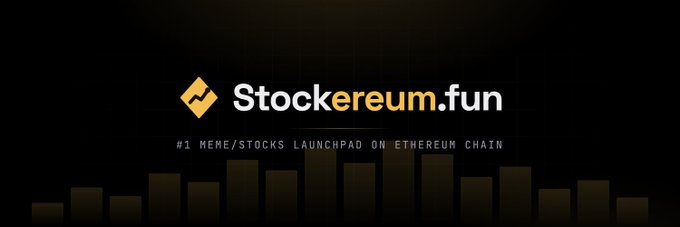 A dark promotional banner for “Stockererum.fun” reads “#1 MEME/STOCKS LAUNCHPAD ON ETHEREUM CHAIN” above a bar-chart graphic.