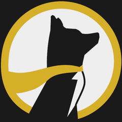 A stylized logo featuring a black silhouette of a dog's head with a yellow bandana, set against a white circular background with a yellow border, likely representing the sports gaming company Underdog mentioned in the post.