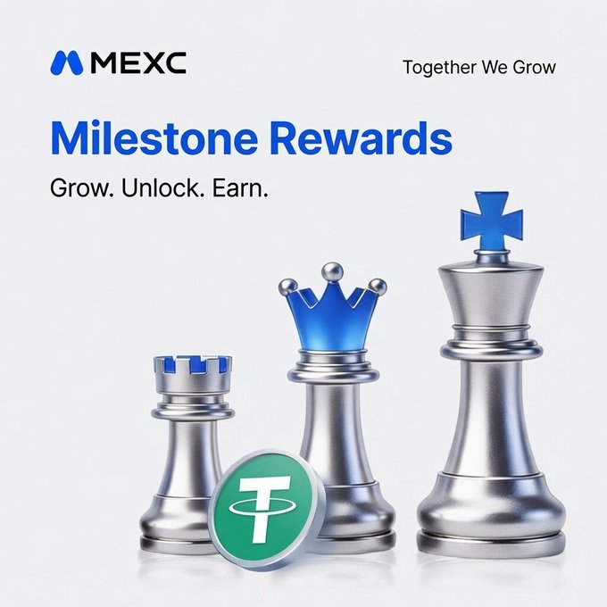 The image features three silver chess pieces standing upright against a white background. The chess pieces are positioned as if they're ready for battle or waiting for their turn to be moved by an opponent. In front of these chess pieces, there's a green coin with a white "T" on it. Below the coins and the chess pieces, there is text that reads: "I'm usually the one solving your issues behind the scenes. Today, I'm the one giving back." The post also mentions milestones and followers, as well as the value of the coins in terms of US dollars.