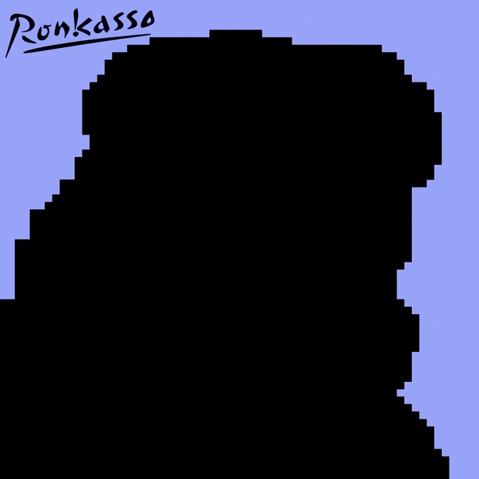 A pixelated black silhouette of a figure wearing a hat against a light blue background, with the text 'Ronkasso' in the upper left corner.
