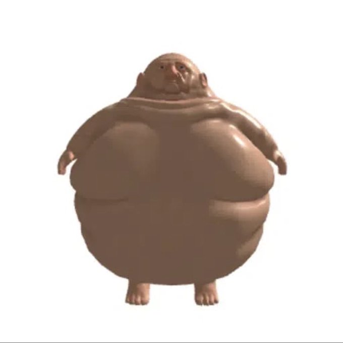 A bizarre 3D rendered figure of an extremely obese humanoid character with a brownish skin tone, standing against a plain white background.