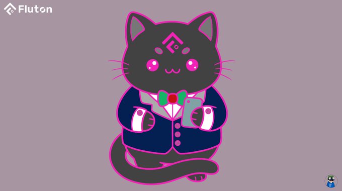 An illustrated cartoon cat character dressed in a formal tuxedo with a bow tie sits against a purple background, with 'Fluton' branding in the upper left corner.