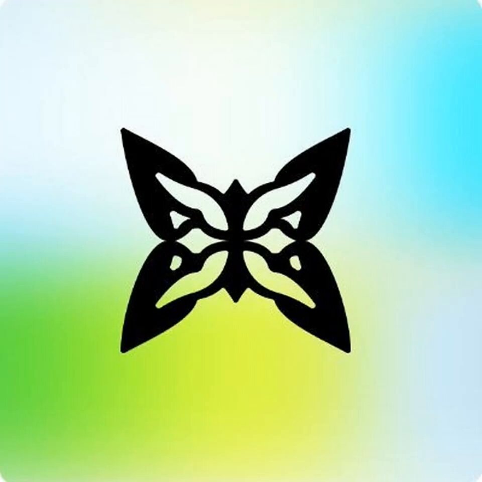 The image shows a black butterfly symbol surrounded by a gradient of yellow colors, creating an abstract design. The butterfly appears as if it's flying over a green area that gradually transitions into blue at the edges. This unique visual representation seems unrelated to a real-world scenario involving computing technology or the cryptocurrency space but instead focuses on the artistry and aesthetic appeal of the butterfly design.