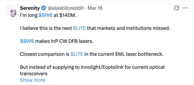 The image features a screenshot from an online platform where two people are discussing whether or not to go long for a company called $SIVE. One person has posted a message supporting their belief that $SIVE could be the next big thing, while the other is against the idea. They seem to be trying to compare the value of the stock at different times and share what they believe about its potential future trajectory. The post contains text such as "long $SIVE on X for the first time" (2/ "$SIVE: +1,128% On Mar 16, 2026, he publicly went long $SIVE on X for the first time,") and other details that help convey their thoughts about the stock.