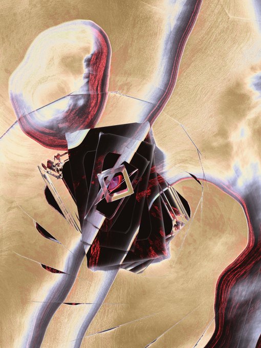 The image features a digital art piece with a multidimensional design that appears to be a representation of a thought process or an idea. The artwork has a mix of black, red, and white colors, creating a visually striking effect. The composition is abstract in nature, making it difficult to discern specific details at first glance. The image seems to be related to the post "Multidimensional Neuron Entangled between consciousness, a thought perceived as an evolutionary trait. The ability to dream, learn or birthed into intelligence".