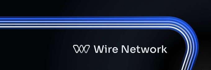 A dark screen with glowing blue neon lines curving around the edges and the 'Wire Network' logo in the center.