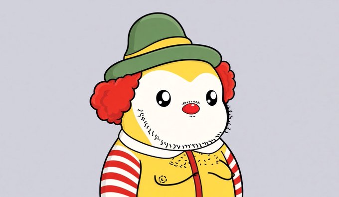 A cartoon illustration of a clown character with a red nose, fluffy red sideburns, a green hat with a yellow band, and a yellow vest over a red-and-white striped shirt.