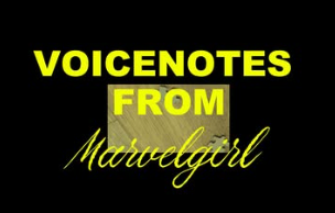 Yellow text on a black background reading 'VOICENOTES FROM Marvelgirl' with 'Marvelgirl' written in a stylized cursive font.