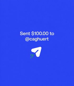 A blue confirmation screen displays "Sent $100.00 to @caghuert" alongside a paper airplane icon, indicating a Cash App transaction. The image illustrates the type of $100 giveaway payout the poster is distributing, matching the $CATE token round 3 giveaway mentioned in the post.