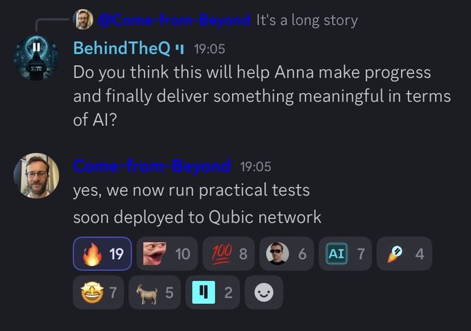 The image shows a screenshot of two messages posted together on a computer screen, likely for an online discussion or information exchange about an AI project named "Anna". One message is written by someone with the initials "@CfBt", while the other message is from @ComfortfromBehind. It seems like they are exchanging ideas and thoughts about Anna's progress in their AI project. The text appears to be in black color, making it stand out against the gray background of the screen.