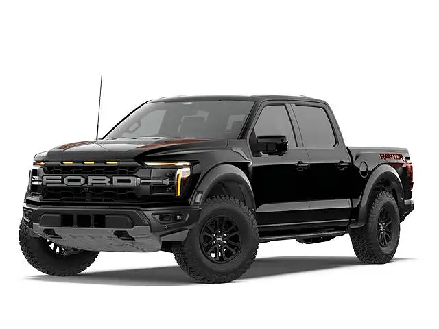 A sleek black Ford Raptor pickup truck displayed on a white background, featuring bold "FORD" lettering across the grille and "RAPTOR" badging on the side. The rugged off-road vehicle perfectly symbolizes the poster's ambitious goal of cashing in their $PEPE gains to make a major upgrade purchase by March 2027.