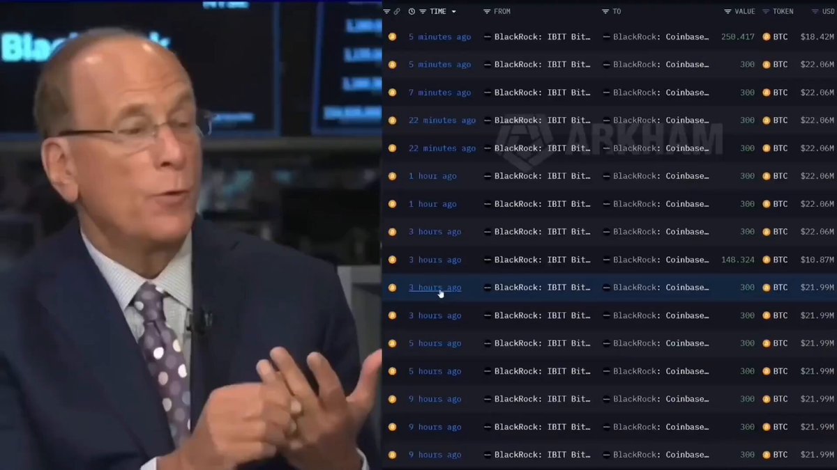 The image features a man wearing a suit and tie speaking into a microphone, with his hand placed on his head. The setting appears to be a television studio or newsroom where he is being interviewed. In the background of the frame, there are multiple screens displaying different graphs and information related to Bitcoin ETFs in a financial context. One particular graph shows the price of Bitcoin increasing over time, indicating that it might be a topic of discussion during this interview.