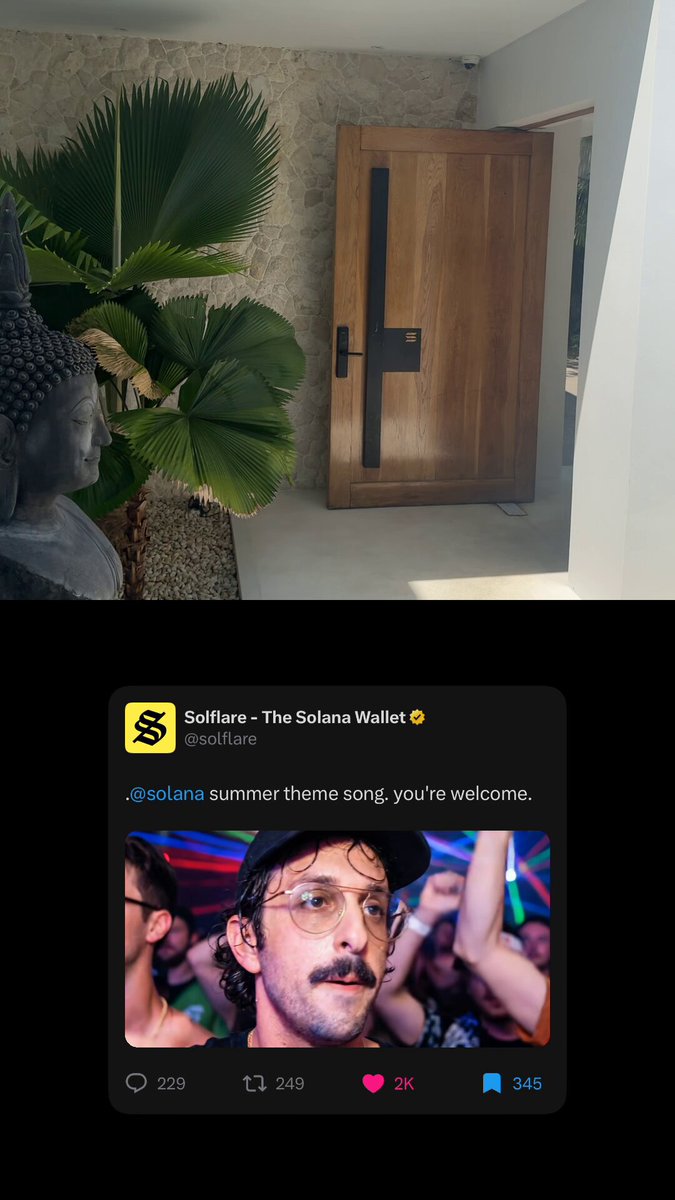 The image shows a collage of different photos, including one that features a man with a mustache wearing sunglasses and holding a microphone, as well as another photo featuring a man standing next to an open door. The collage also includes a post on social media from @Solana villa in Koh Samui, which is related to the image by having a caption about live music at the villa.