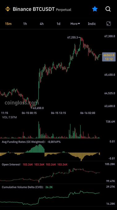 The image shows a graph of Bitcoin trading data. The X axis represents time and has a black line that shows the movement of Bitcoin's value over the past six months, while the Y axis displays changes in the price of Bitcoins. One can see the fluctuations of the price during this period which include peaks and valleys showing the price moving up and down in value. It is important to note that the image also includes a description which provides context about this data - it is shown by a developer or AI, possibly within an email or chat with someone else named "Cập nhật". The title of the post says "BINANCE BTCUSDT PORTUNILIATIVU", and the image also includes links to other Bitcoin trading data.