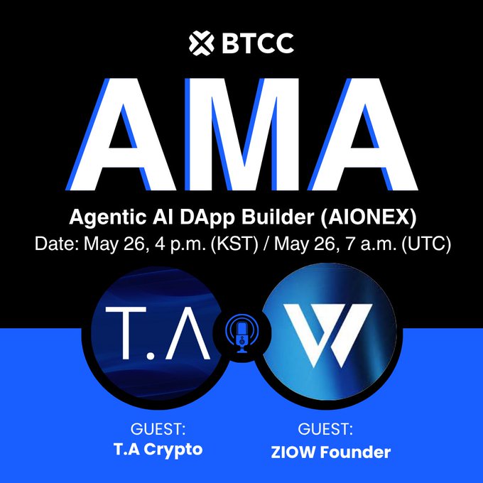 The image features a blue background with white text that reads "AMA", "AGENTIC AI DAPP BUILDER (AIONEX)", and "T. A." The text also includes two circles, one labeled "GUEST" and another labeled "GUESSER". The post is titled "3hr later x.com/i/spaces/1vJpP ...", which suggests that the image might be related to a cryptocurrency or blockchain-related event.