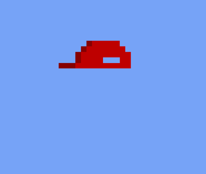 A minimalist pixel art of a red cap on a solid light blue background.