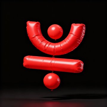 A red balloon sculpture against a dark background forms a stylized face-like figure with a curved upper section, central cylinder, and dangling spherical balloon. While no specific text or numbers appear in the image itself, the creative balloon art visually represents the playful branding JustLend DAO uses to promote affordable energy rentals that help users reduce TRX gas fees.
