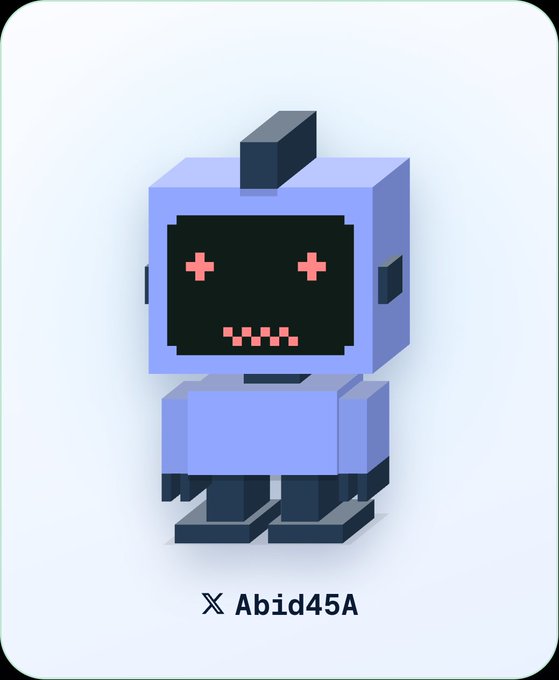 A stylized blue robot collectible with a black pixel face and red features appears above the text “X Abid45A,” likely a CONSO Bots mint preview. The accompanying post announces a free October 22 mint on Sui for 5,555 reputation-backed agentic collectibles that function as mobile nodes, with eligibility at conso.xyz/bots (@conso_xyz).