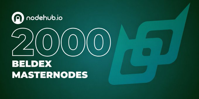 The image shows a sign with the text "2,000 @Beldex Coin #masternodes are now running on NodeHub.io!". It indicates that there are 2,000 nodes operating at the moment or will soon be operating. The post also mentions that you can deploy your Beldex masternodes for only $3.90/mo and even get 1 month of free hosting if you migrate your nodes to this particular Node hub service provider. The focus on the sign's content is essential for those interested in utilizing Beldex Coin to manage their node pools.