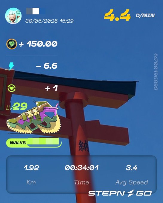 The image shows a fitness tracking app that displays the user's progress, including their walking speed and distance traveled during a walk session. The app also provides information about the user's average speed over time.