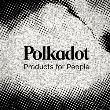 A black and white halftone-dotted logo for "Polkadot" with the tagline "Products for People" displayed in the center.