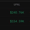 The image shows a cryptocurrency trading interface displaying unrealized PNL (UPNL) figures of +$240.76K in green, with the current position value showing $154.59K, suggesting the trader has secured significant profits from their Hyperliquid position, humorously matching the post about "me last night opening hyperliquid."