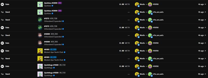 A cryptocurrency wallet interface displaying a list of tokens including Quicks, Bitcoin, Ethereum, and others with various USD values and prices.