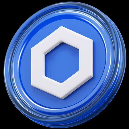 A blue and white Chainlink (LINK) logo coin representing the cryptocurrency discussed in the post about its realistic price target.