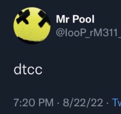 The image features a Twitter post by Mr. Pool that includes a yellow smiley face with crossed eyes as part of his account's design. The post also mentions the tokenization of DTC-custodied assets, which implies that the account is promoting the use of tokens for asset management and reporting purposes. The text in the image provides information about the connection supporting this tokenization process, highlighting its ability to convert traditional assets into tokenized form and track their lifecycles.