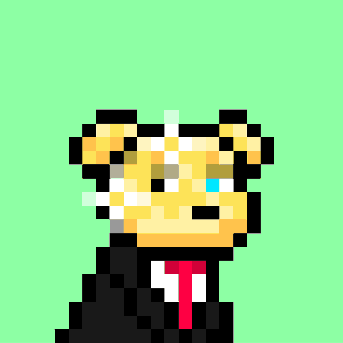 A pixel art style illustration of what appears to be Donald Trump wearing a dark suit with a red tie, rendered in a blocky retro game aesthetic on a green background.