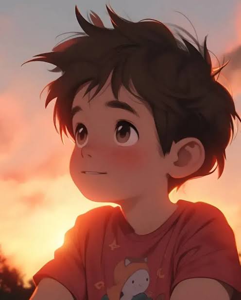 The image features a young boy with spiky hair wearing a red shirt, looking up at something or someone above him. The background of the image shows an orange sky during sunset, creating a warm and inviting atmosphere. The caption "Good Evening x fam @FIH_USD1 rewards conviction. Built on Solana and powered by USD1, FIH brings together prediction markets, DeFi, and meme culture into one ecosystem where every action becomes a signal." suggests that the image is related to a post about prediction markets or DeFi, possibly referencing the popular meme "Focus on what is in the image and how it relates to the post".