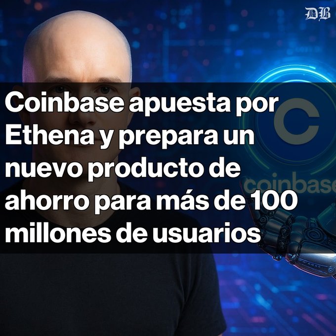 The image features a bald man wearing a black shirt, standing against a blue background with white text. The text reads "Coinbase invierte en Ethena y prepara un nuevo producto de ahorro Coinbase Ventures compra tokens ENA en el mercado abierto". This suggests that the post is promoting a new coinbase product or service, possibly related to cryptocurrency.