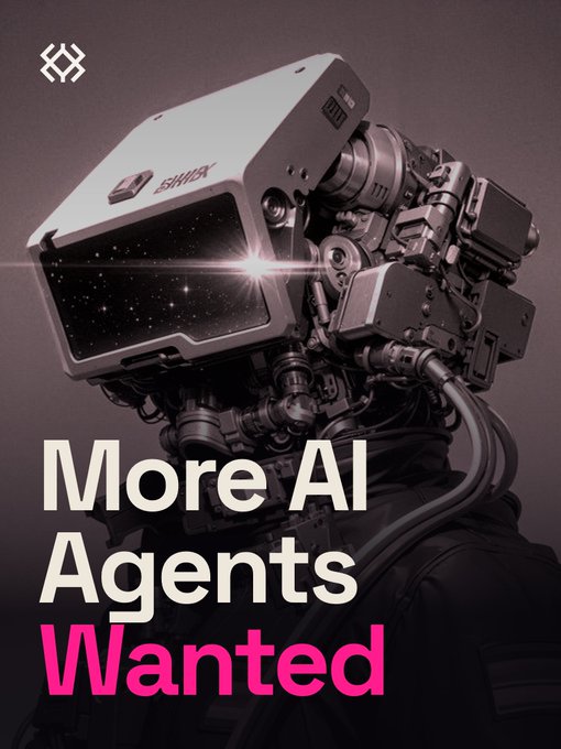 A retro-futuristic robot with a starry cosmic screen for a face appears alongside the bold text "More AI Agents Wanted," with a small "SHARK" logo on the robot's head. The image visually reinforces the post's theme about the growing demand for AI agents in security research, symbolizing the advanced technology needed to keep pace with the increasing volume of vulnerability findings that can overwhelm protocol teams.
