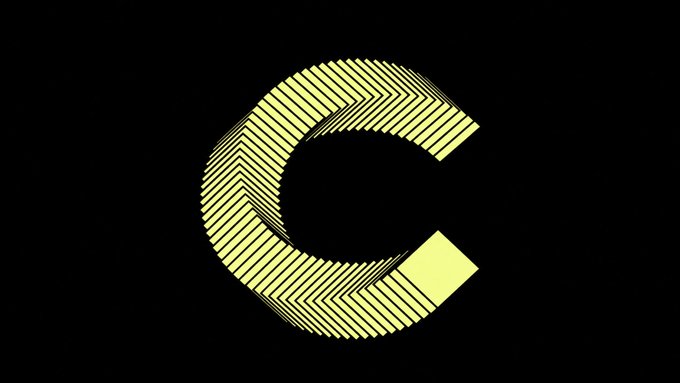 A stylized yellow "C" logo with a striped, segmented design on a black background, representing Canton Coin ($CC), the native token of the Canton blockchain network. The bold, geometric lettering visually reinforces the brand identity of the cryptocurrency mentioned in the post.