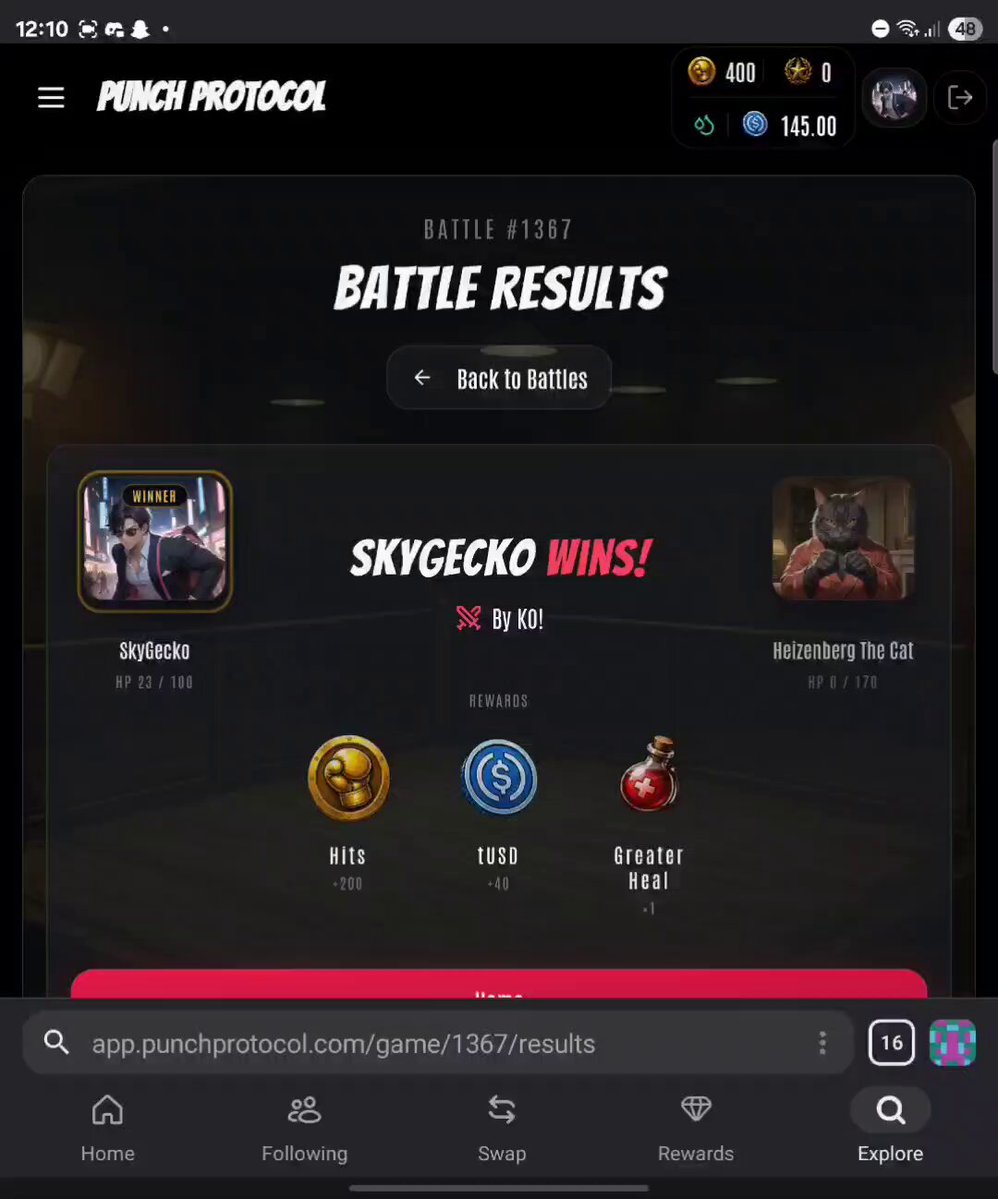 The image displays a screenshot of a video game score page, showing that a player has won x4 their $1 bet against someone else who played against another cat named Heizenberg (Cat boss). The main focus of this text is the player's successful victory in their match with the cat opponent. The overall atmosphere suggests excitement and joy for having achieved the victory through skill or luck, as per the game's narrative.