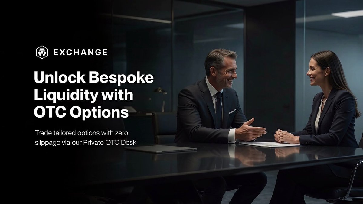 The image presents a scene from an office with two people sitting at a table, talking to each other. The background features a window that allows natural light into the room. The focus of the image seems to be the exchange rate between cryptocurrency OTC options (OTC) and liquidity.
