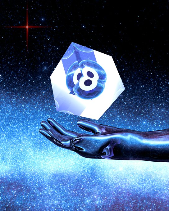 The image features a hand holding a crystal ball that has the number 8 on it, set against a backdrop of stars and space. The caption reads "Prime Nexus" with an emphasis on the word "XTZ", which could be a reference to the Star Wars franchise or another popular movie series.