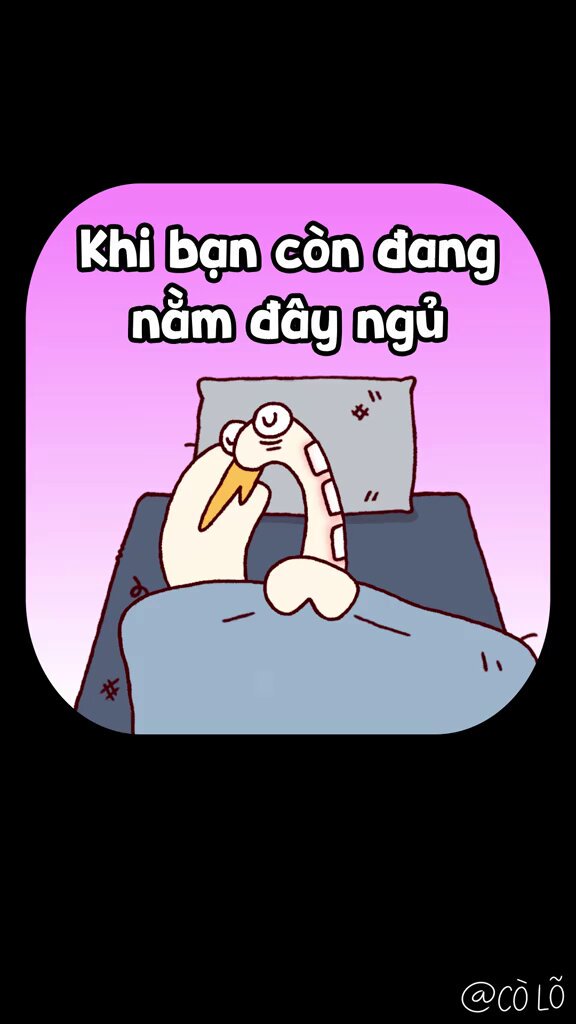 The image features a cartoon depiction of a bird, possibly a seagull or a duck, sitting on top of a bed with an orange light shining down on its head. The bird appears to be looking at something off-camera, as if it is trying to understand what's happening in the scene. The post includes text written in Vietnamese and English that reads: "Nếu ngày hôm nay áp lực quá thì anh em hãy xem video này Rồi chờng khí bán cân dây nghún". The post seems to be a humorous or lighthearted commentary on the bird's situation, with the use of the English text and the cartoon illustration.