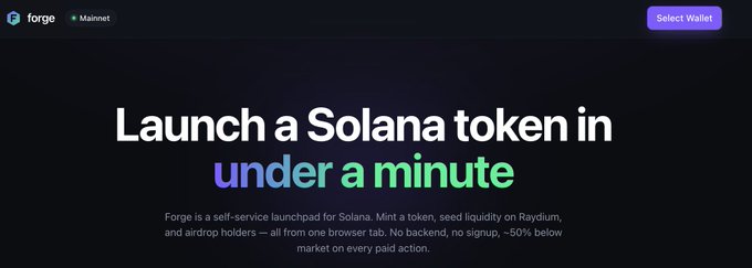 The image features a screenshot of a website that encourages users to "forge" or "forge a Solana token". It includes a list of reasons such as convenience, instant access, ease-of-use, low fees, and seedless transactions with potential interest rates up to 90% below market price. The post provides step-by-step instructions on how to launch the Solana token in under a minute or less. Users are advised not to burn their money in bonds due to high transaction fees and limited return periods.