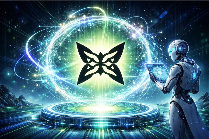 The image features a robot standing next to a butterfly, with both of them facing each other. The butterfly has a black design on its wings, while the robot appears to be a metallic figure. The background consists of blue and green lights that create an ethereal atmosphere. The caption above the image reads "Focus on what is in the image and how it relates to the post". This suggests that the focus should be on understanding the butterfly's design or the robot's features, rather than just reacting to a potential threat after it arrives.