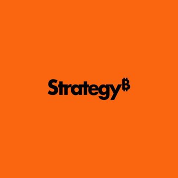 The image shows the word "Strategy" in bold black text on a vibrant orange background, with a small stylized "B" logo. This appears to be branding for Strategy (formerly MicroStrategy), a company known for its substantial Bitcoin holdings, visually reinforcing the post about the company evolving its capital management approach.